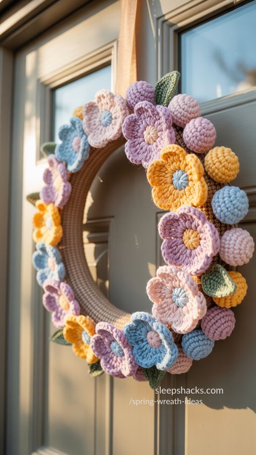 Crochet Flower Spring Wreath – Cozy Handmade Door Decor
