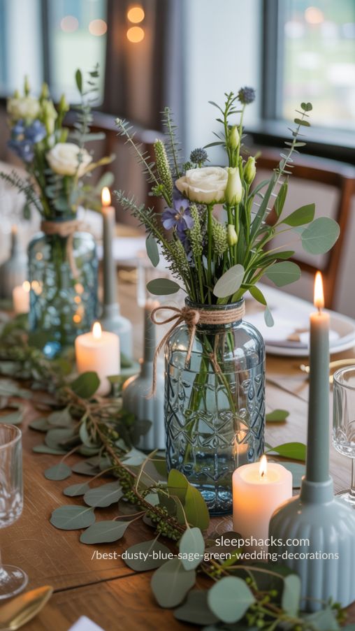 DIY Dusty Blue and Sage Green Wedding Centerpieces