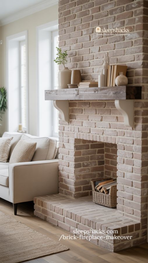 DIY Limewash Brick Fireplace Projects for Modern Cozy Living Rooms
