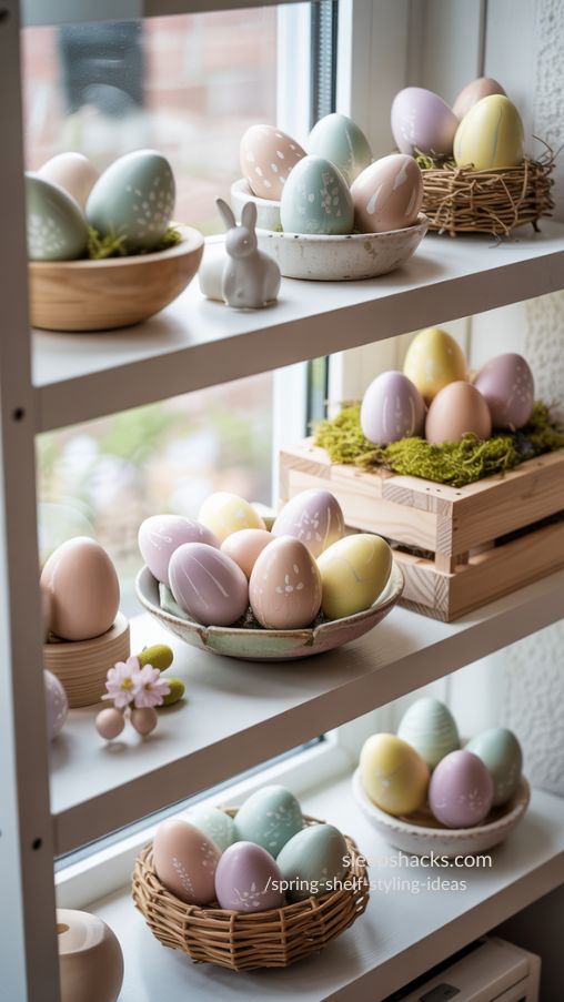 DIY Painted Wooden Eggs – Playful Spring Shelf Styling Idea