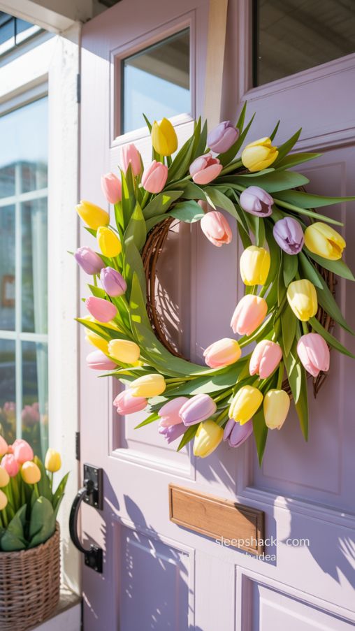 DIY Tulip Wreath – Colorful Spring Front Door Decor