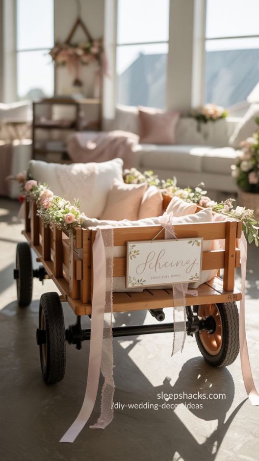 Decorated Flower Girl Wagon Styled for Playful DIY Wedding Decor