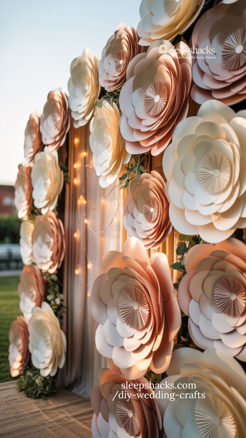 Dramatic Giant Paper Flower Backdrop with Romantic Lighting