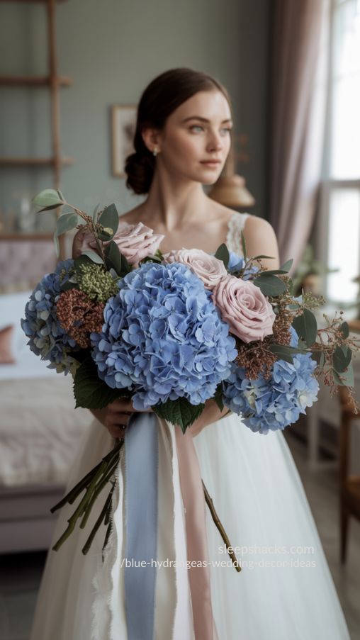 Dusty Blue Hydrangea Romantic Bridal Bouquet Inspiration