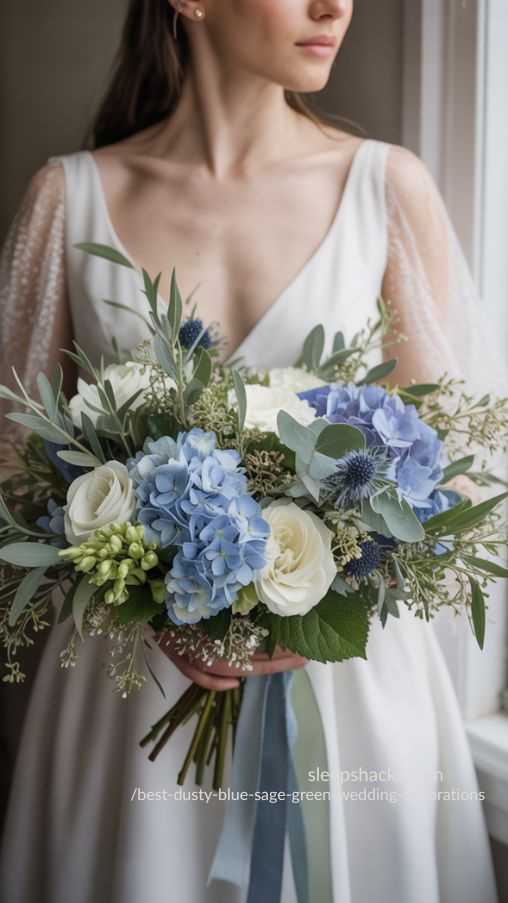 Dusty Blue and Sage Green Wedding Bouquet Ideas
