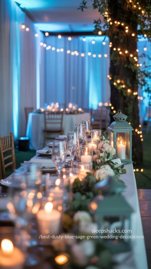 Dusty Blue and Sage Green Wedding Dessert Table Ideas
