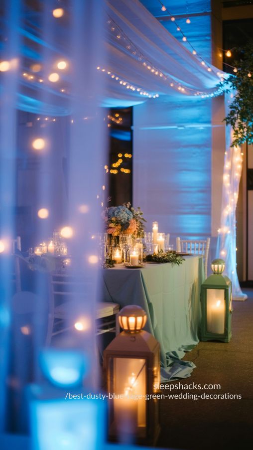 Dusty Blue and Sage Green Wedding Reception Lighting Ideas