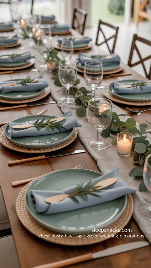 Dusty Blue and Sage Green Wedding Tableware Ideas