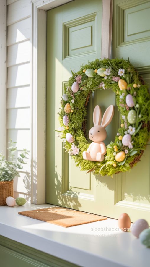 Easter Bunny Moss Wreath – Playful Spring Front Door or Mantel Decor