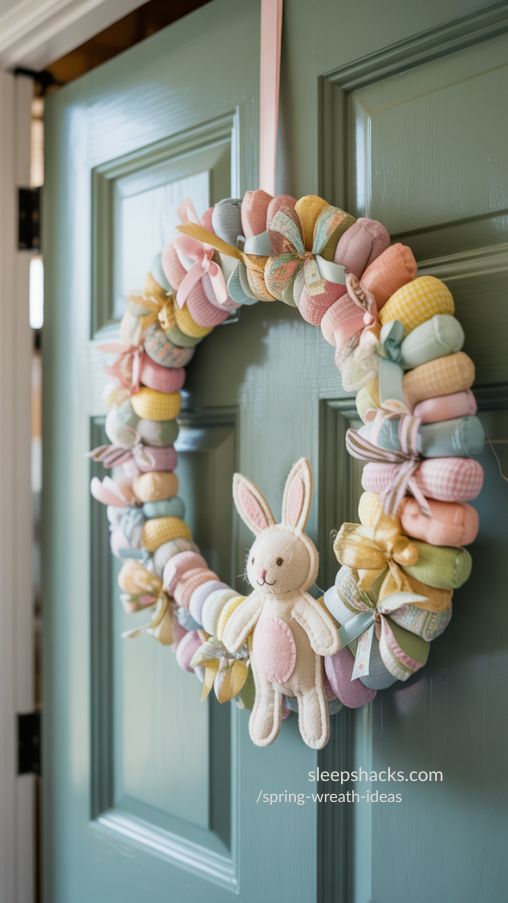 Easter Bunny Textile Wreath – Soft & Whimsical Spring Decor
