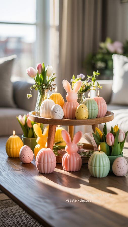 Easter DIY Candles and Pastel Centerpiece Arrangement
