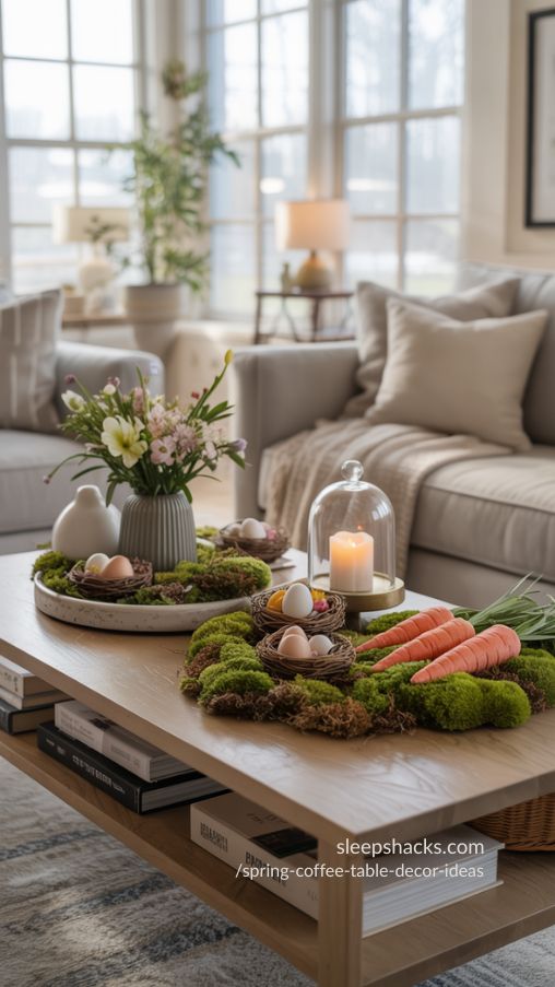 Easter-Themed Spring Coffee Table Decor – Sophisticated and Playful Styling