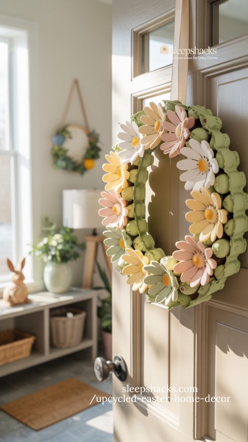 Egg Carton Flower Wreath for Upcycled Easter Home Decor