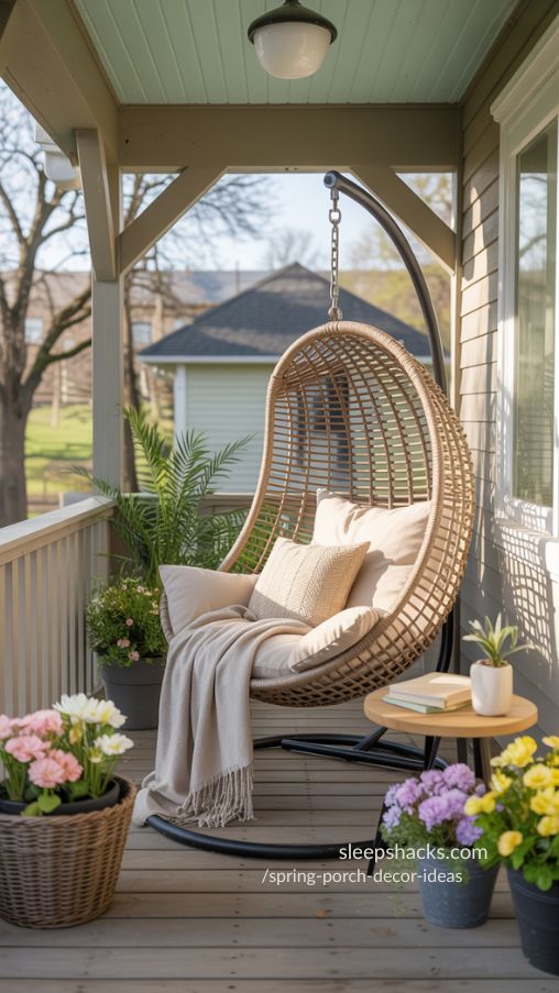 Egg Chair Reading Corner on the Front Porch
