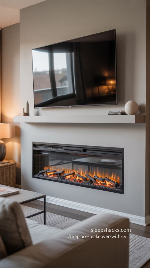Electric Fireplace Makeover With TV – Versatile Modern Living Room