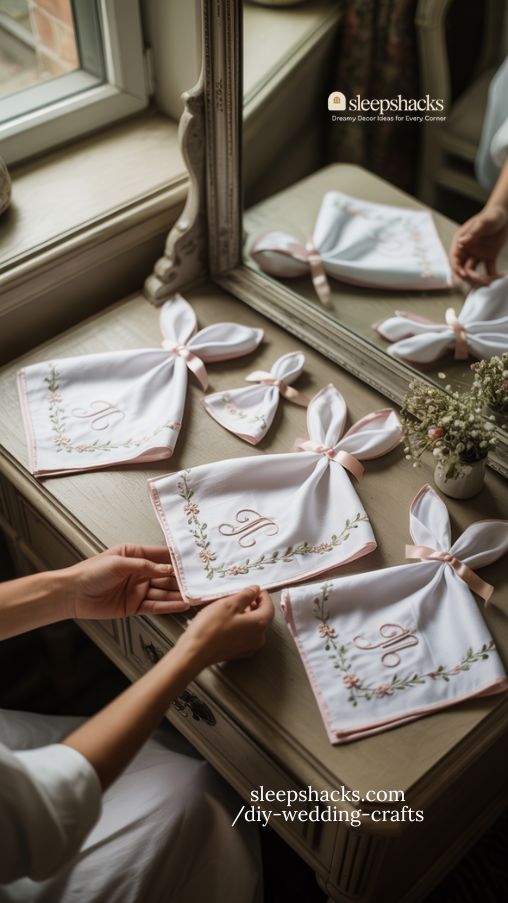 Elegant Embroidered Wedding Handkerchiefs with Personalized Details