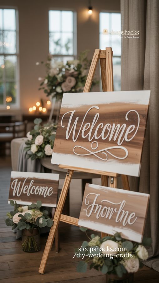 Elegant Hand Lettered Wedding Signs with Rustic Wooden Charm