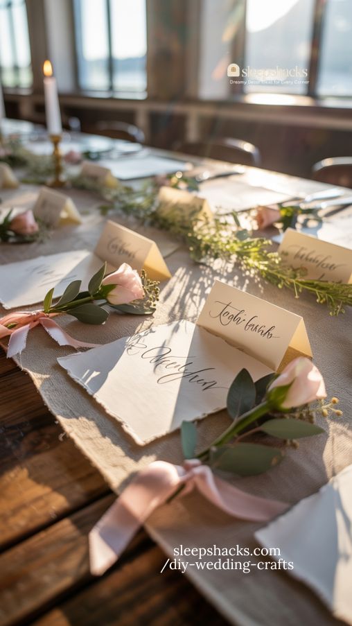 Elegant Handcrafted Wedding Place Cards with Floral Accents