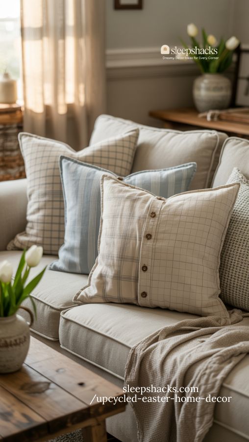 Farmhouse Living Room with Men’s Shirt Pillow Covers