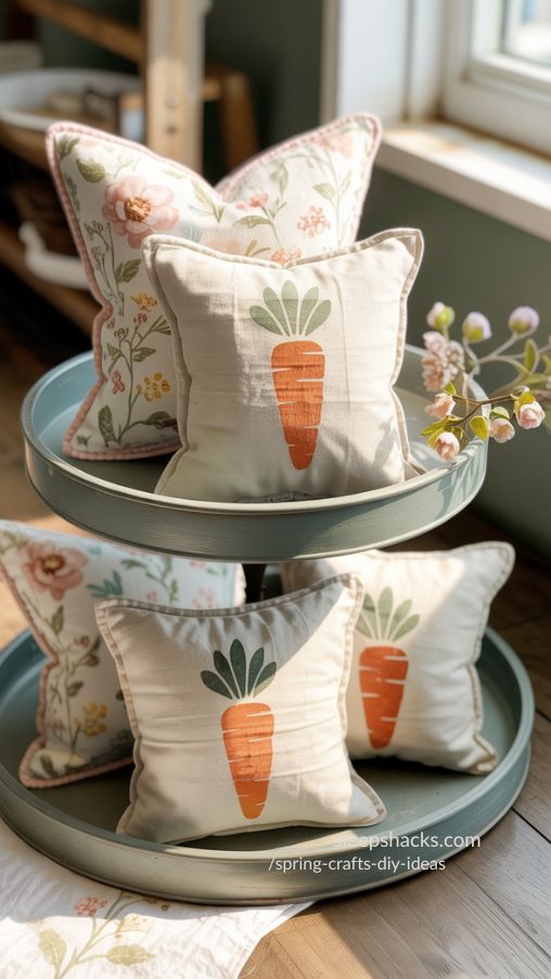 Farmhouse Mini Pillows for Tiered Trays Spring DIY Home Decor