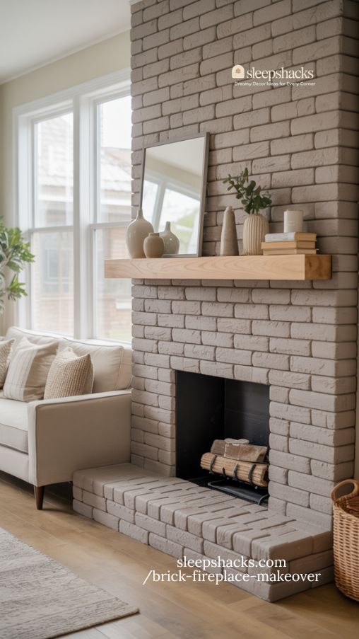 Faux Brick and Stone Fireplace Makeover for an Easy Modern Upgrade