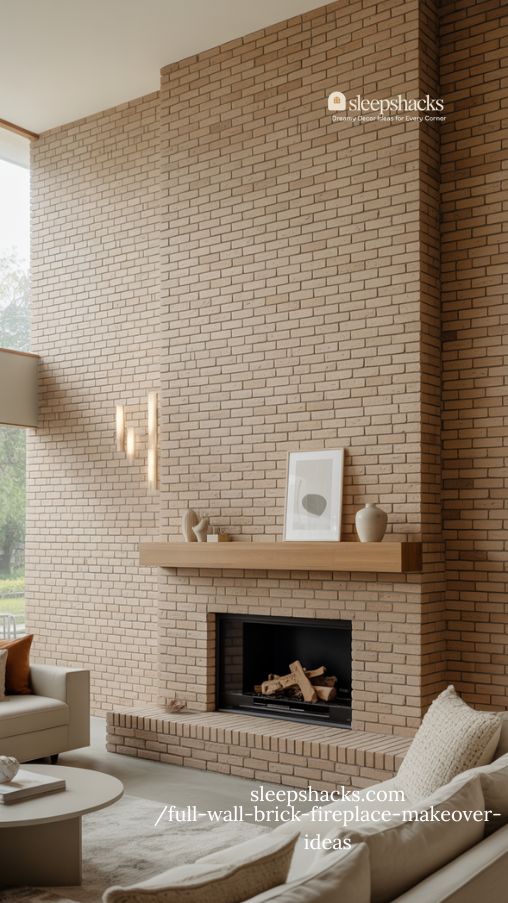 Floor to Ceiling Brick Fireplace Makeover for a Dramatic Living Room