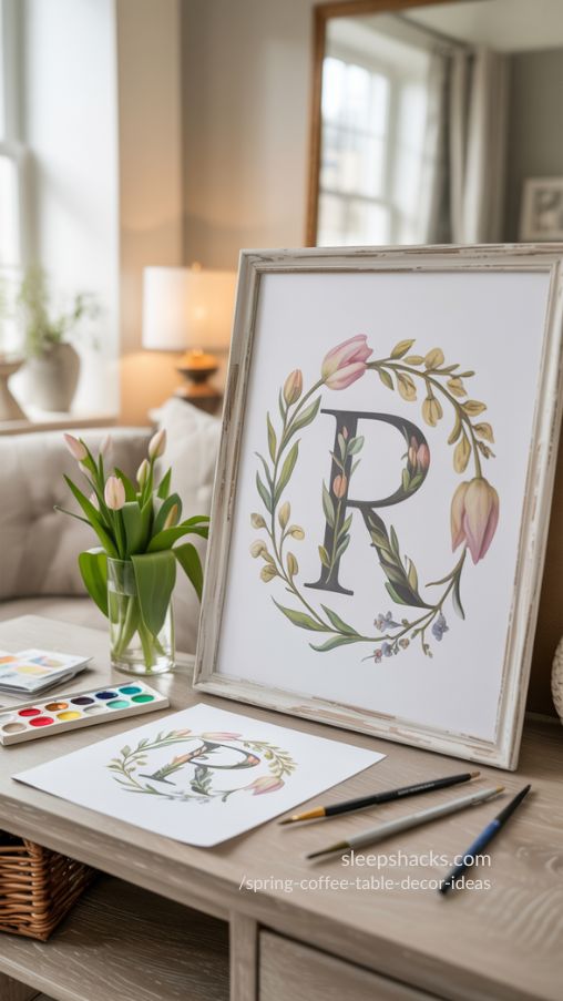 Floral Monogram Art for Personalized Spring Botanical Home Decor