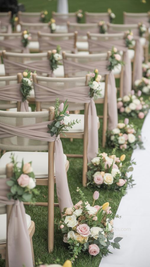 Floral Swags for Chairs and Aisles in a Romantic Spring Wedding
