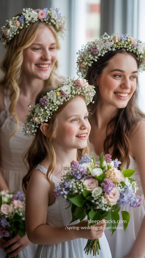 Flower Crowns for a Whimsical Spring Wedding Bridal Party