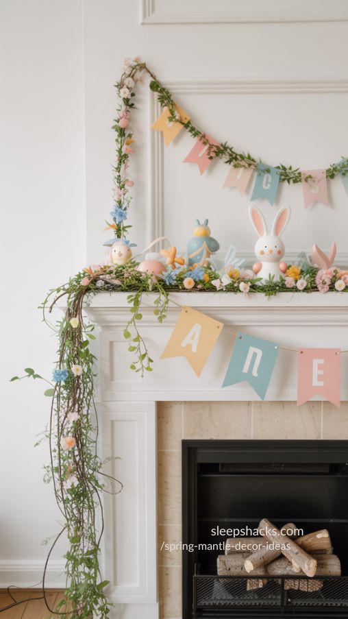 Garlands, Banners, and Whimsical Touches | Playful Spring Mantel Styling