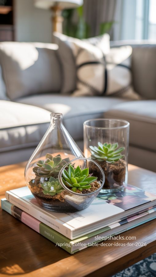 Glass Terrarium with Succulents for Spring Coffee Table