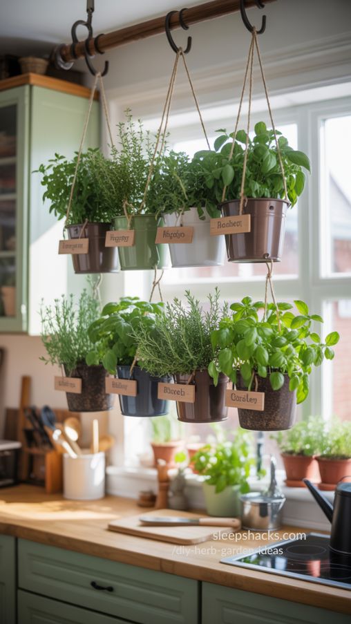 Hanging Kitchen Herb Garden Above Prep Station