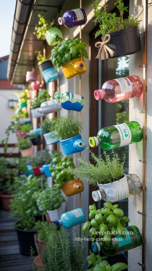 Hanging Recycled Plastic Bottle Herb Garden