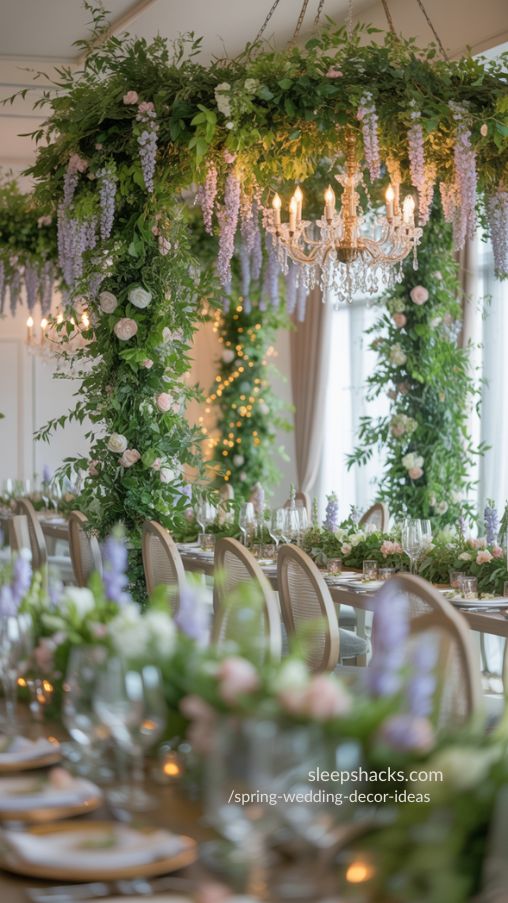 Hanging Wisteria and Greenery for a Dreamy Spring Wedding Reception