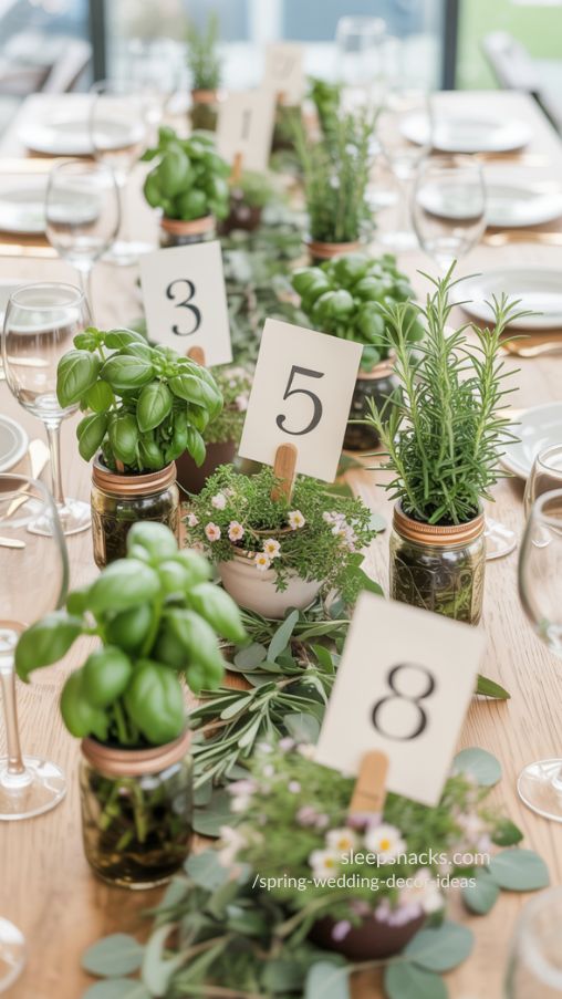 Herb-Inspired Table Numbers for Fresh Spring Wedding Tables