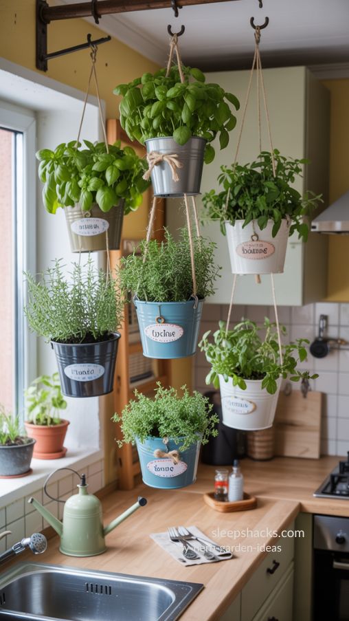 Indoor Hanging Herb Garden with Whimsical Floating Pots