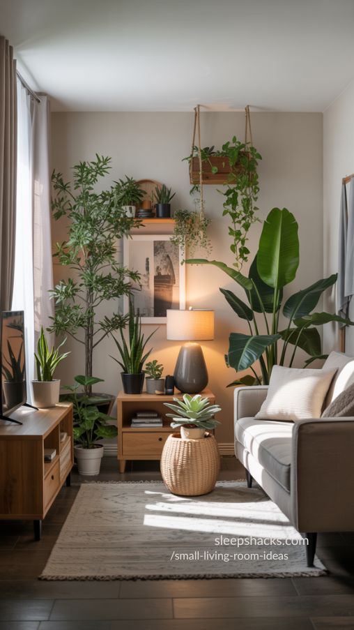 Indoor Plants Adding Freshness and Life to Small Living Room