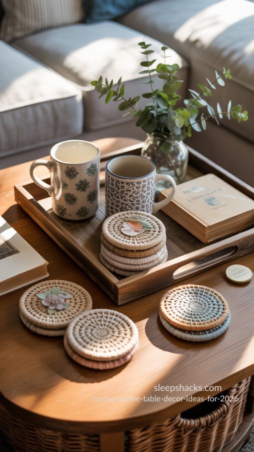 Layered Coasters and Drinkware for Spring Coffee Table