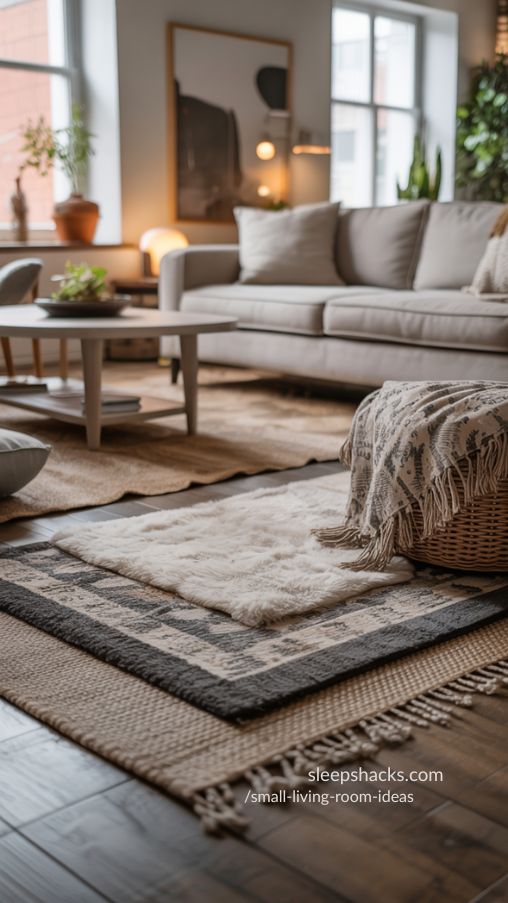 Layered Rugs Adding Depth and Warmth to Small Living Room