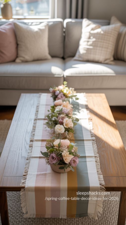 Layered Table Runner with Spring Floral Arrangements