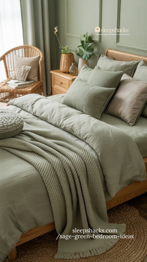 Layered Textures for Sage Green Bedroom Comfort