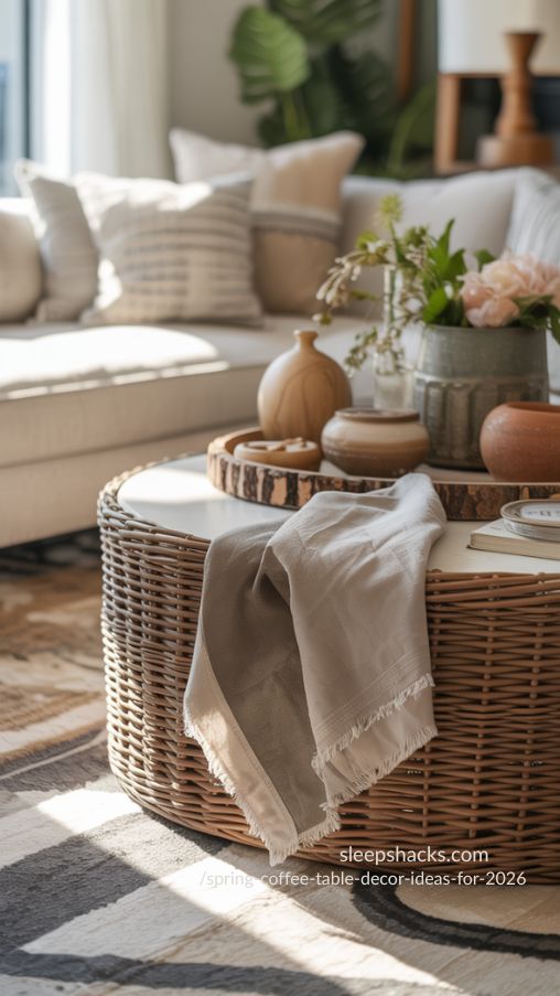 Layered Textures with Throw Accents for Spring Coffee Table