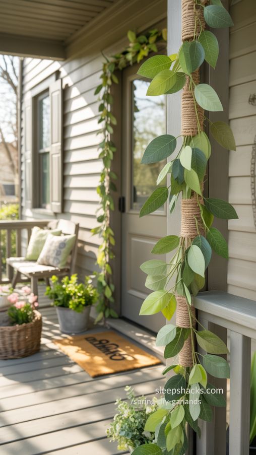 Leafy Twine Garland Adding Rustic Charm to a Spring Porch
