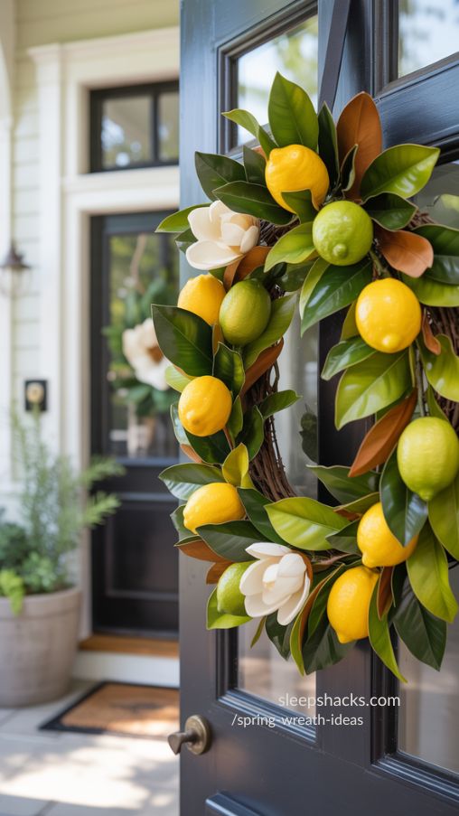 Lemon and Magnolia Wreath – Bright & Fresh Spring Door Decor