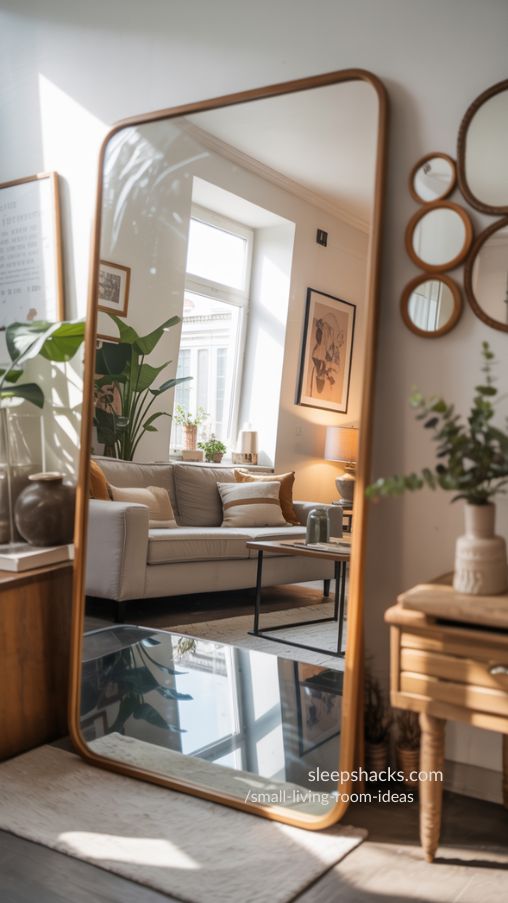 Light-Reflecting Mirrors Creating Depth in Small Living Room