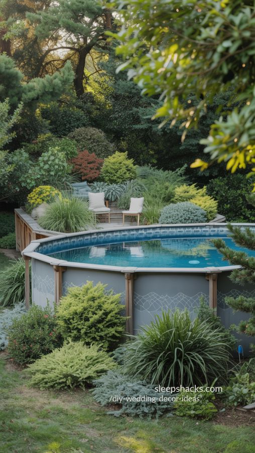 Lush Backyard Pool with Shrubs Concealing the Pool Sides