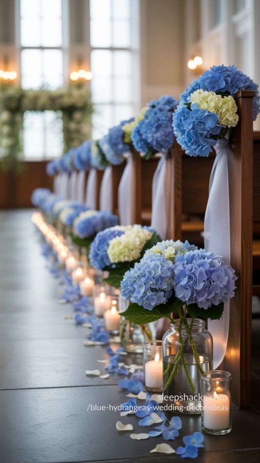 Lush Blue Hydrangea Wedding Aisle Inspiration