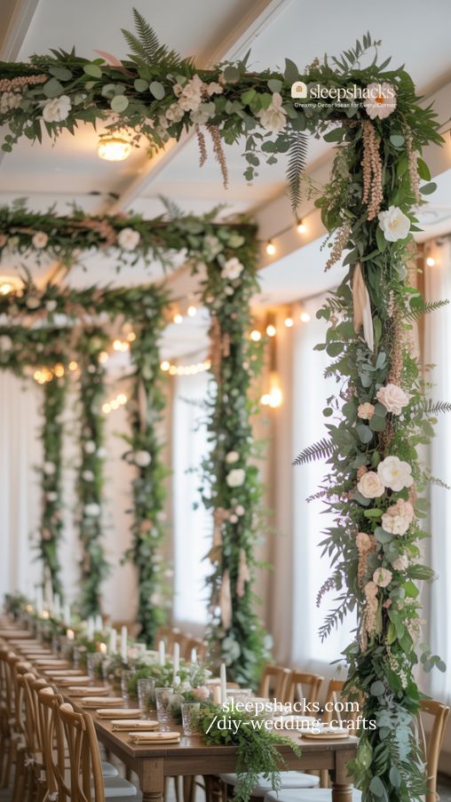 Lush DIY Wedding Garlands and Hanging Decor with Romantic Lighting
