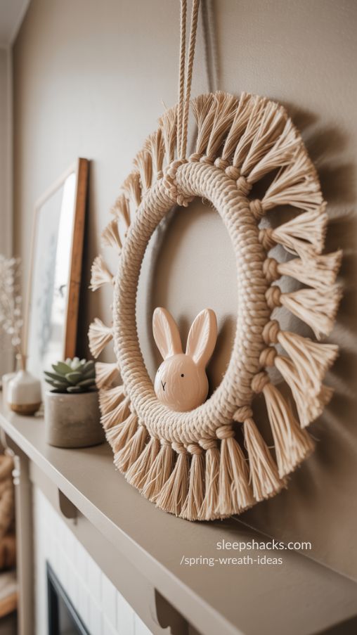 Macrame Bunny Wreath – Whimsical Boho Spring Decor