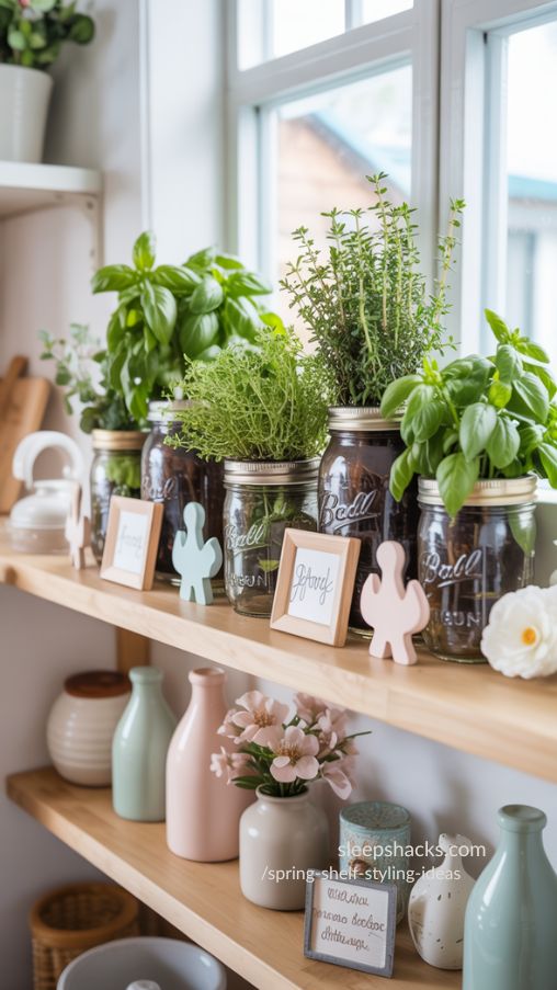 Mason Jar Herb Garden Display – Fresh Spring Shelf Styling Idea